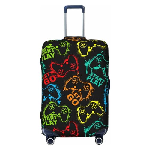Lukbfall Bunte Joystick-Gepäck-Kofferbezüge, elastisch, waschbar, modischer und cooler Gepäckschutz, Reisekoffer-Schutzhülle für Kinder und Erwachsene, Schwarz, M (Fit 22-24 Inch Luggage) von Lukbfall
