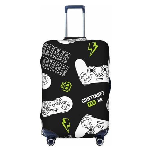 Lukbfall Gamepads und Spiel-Slogans, Gepäckkofferbezüge, elastisch, waschbar, Videospiel-Thema, Gepäckschutz, Reisekoffer-Schutzhülle für Kinder und Erwachsene, Schwarz, M (Fit 22-24 Inch Luggage) von Lukbfall