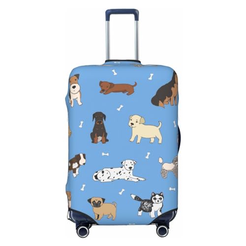 Lukbfall Gepäckkofferbezüge mit blauem Hintergrund, elastisch, waschbar, niedlicher Welpen-Gepäckschutz, Reisekoffer-Schutzhülle für Kinder und Erwachsene, Hund #01, L (Fit 25-29 Inch Luggage) von Lukbfall