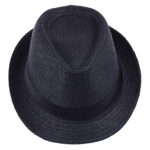 Lukis 1x Strohhut Panama Fedora Trilby Gangster Hut Sonnenhut mit Stoffband (Schwarz) von Lukis