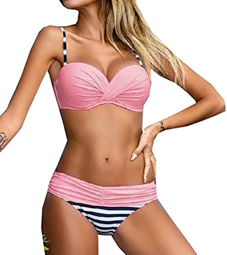 Lukitty Damen Push Up Bikini Set Zweiteiliger trägerloser Badeanzug Badeanzug, rose, X-Large von Lukitty