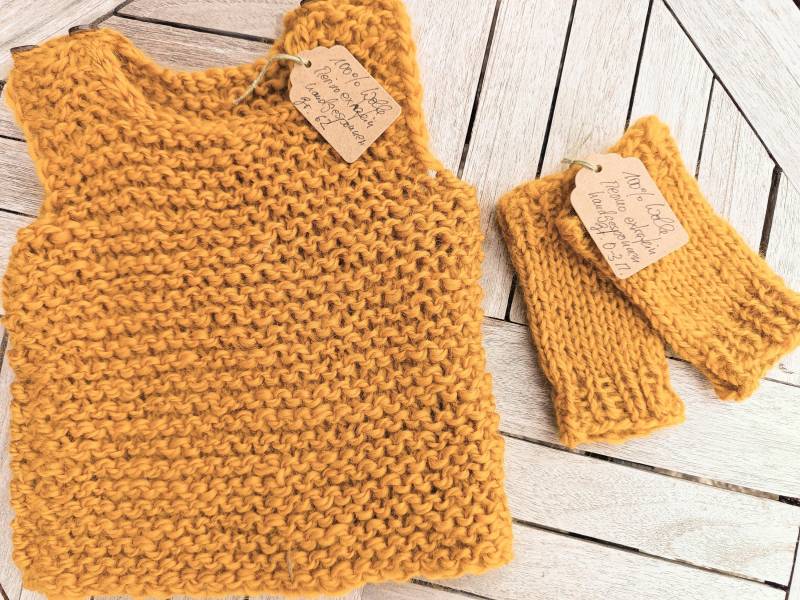 Baby Pullunder Hustenleibchen Set Mit Stulpen Beinwärmer Aus Reiner Wolle | Merino Extrafein Handgesponnen & Handgestrickt, Größe 62 von LulaSpinnt