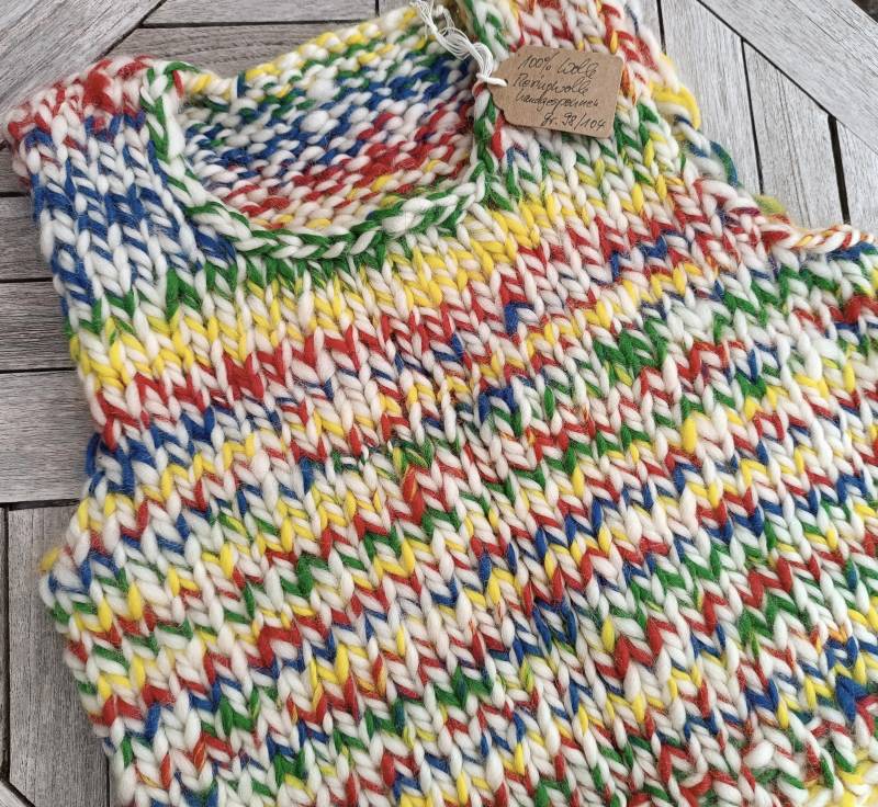 Bunter Pullunder Hustenleibchen Kindergröße 98 Aus Reiner Wolle | Merino Extrafein Handgesponnen & Gestrickt, Warm Und Sehr Weich von LulaSpinnt