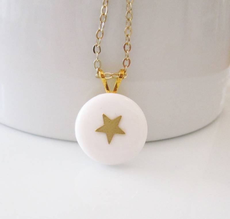 Kette Mit Anhänger Weiß Gold, Für Damen, Polymer Stern von Lulanidesign