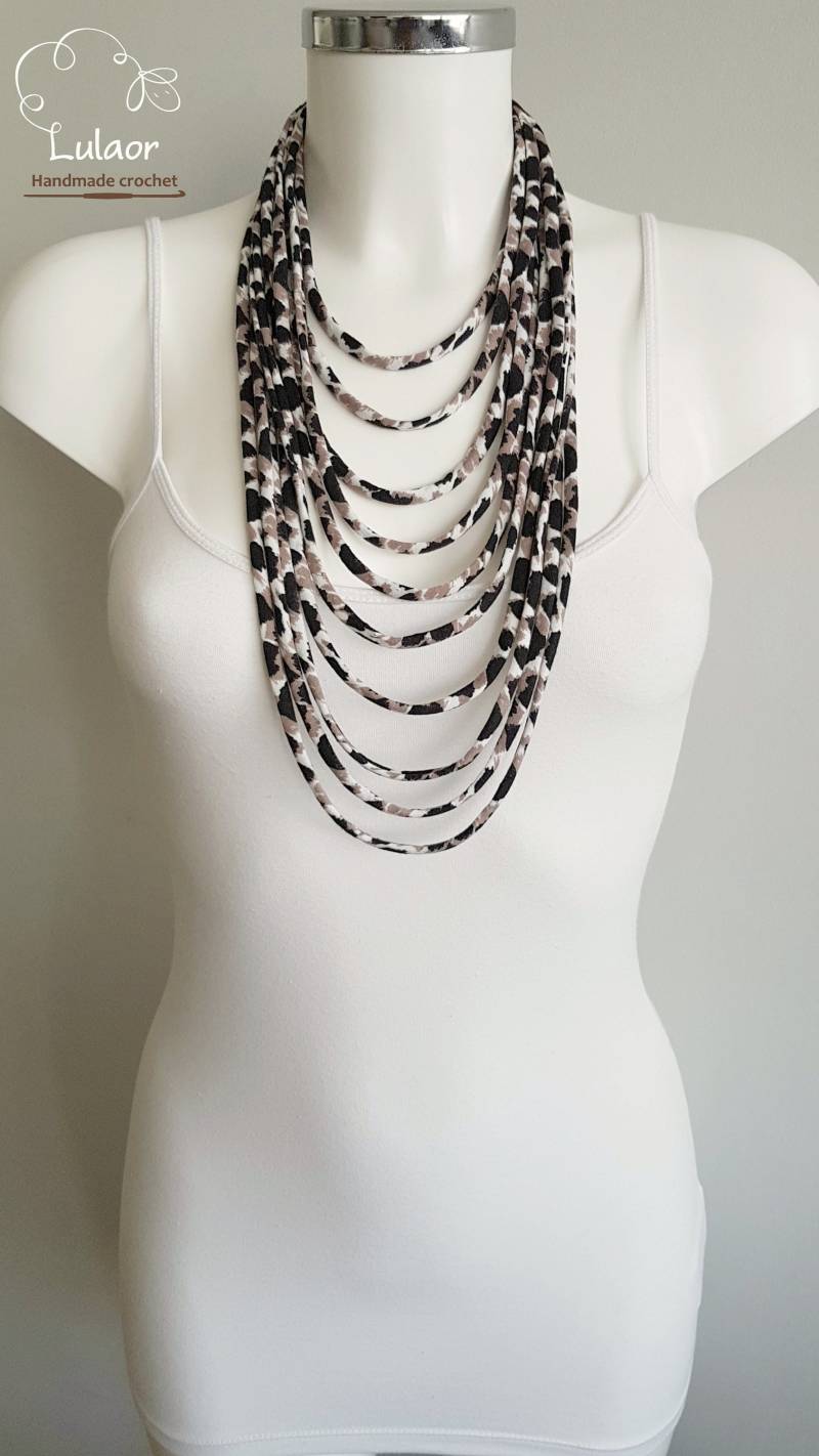 Damen Halskette, Brennender Mann, Stoff Halskette Schal, Boho Festival Kleidung Und Perlen, Leoparden Muster von Lulaor