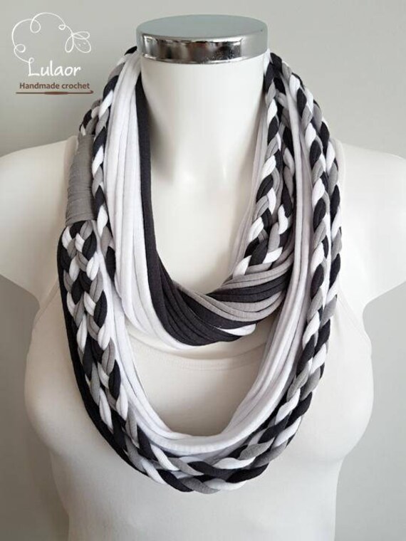 T-Shirt Schal, Loop Stoffschal, Baumwollstoff Schwarzer Grauer Dünner Schal von Lulaor