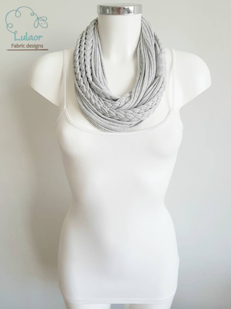 T-Shirt-Schal, T Shirt Unendlichkeit Schal, Schleife Stoff Baumwoll-Stoff-Schal, Dünnen Grauer Schal von Lulaor