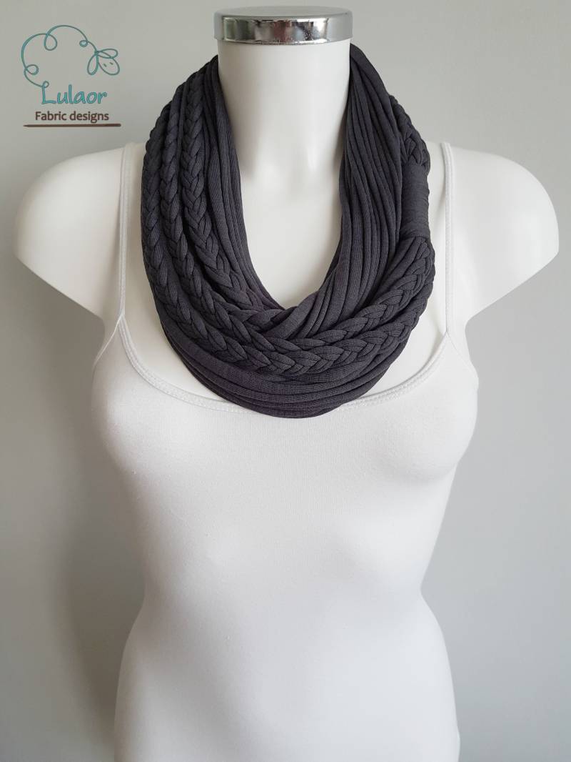 T-Shirt-Schal, T Shirt Unendlichkeit Schal, Schleife Stoff Baumwoll-Stoff-Schal, Dünnen Grauer Schal von Lulaor