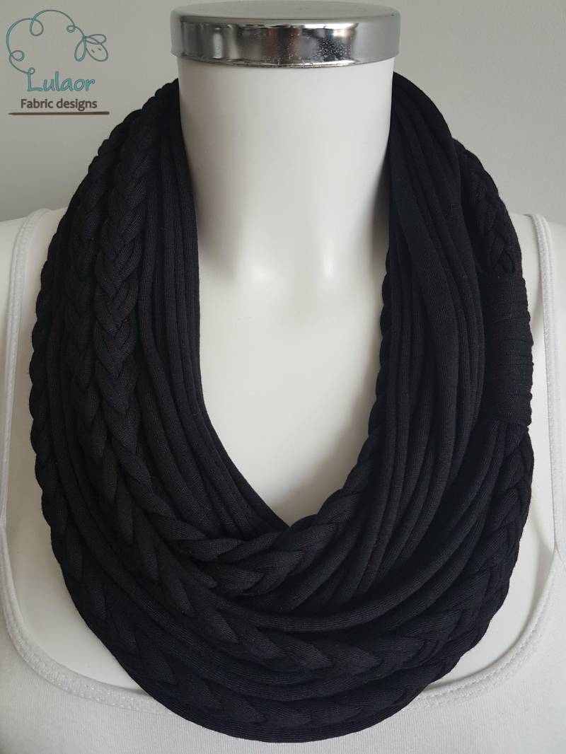 T-Shirt-Schal, T Shirt Unendlichkeit Schal, Schleife Stoff Baumwoll-Stoff-Schal, Dünnen Schwarzer Schal von Lulaor