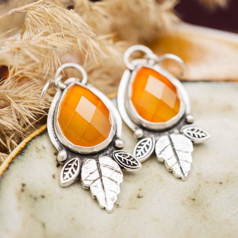 Edelstein Tropfen Ohrringe Silber 925 Mit Karneol Orange, Schöne Geschenkidee Für Frauen Und Schmuckbegeisterte, Geschenk Zum Hochzeitstag von LulesPiek