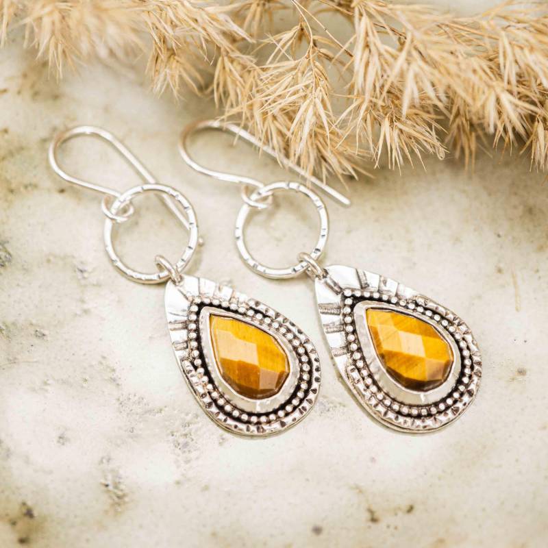 Edelstein Tropfen Ohrringe Silber 925 Mit Tigerauge Braun Gelb, Schöne Geschenkidee Für Frauen, Geschenk Schmuckliebhaber, Naturliebhaber von LulesPiek