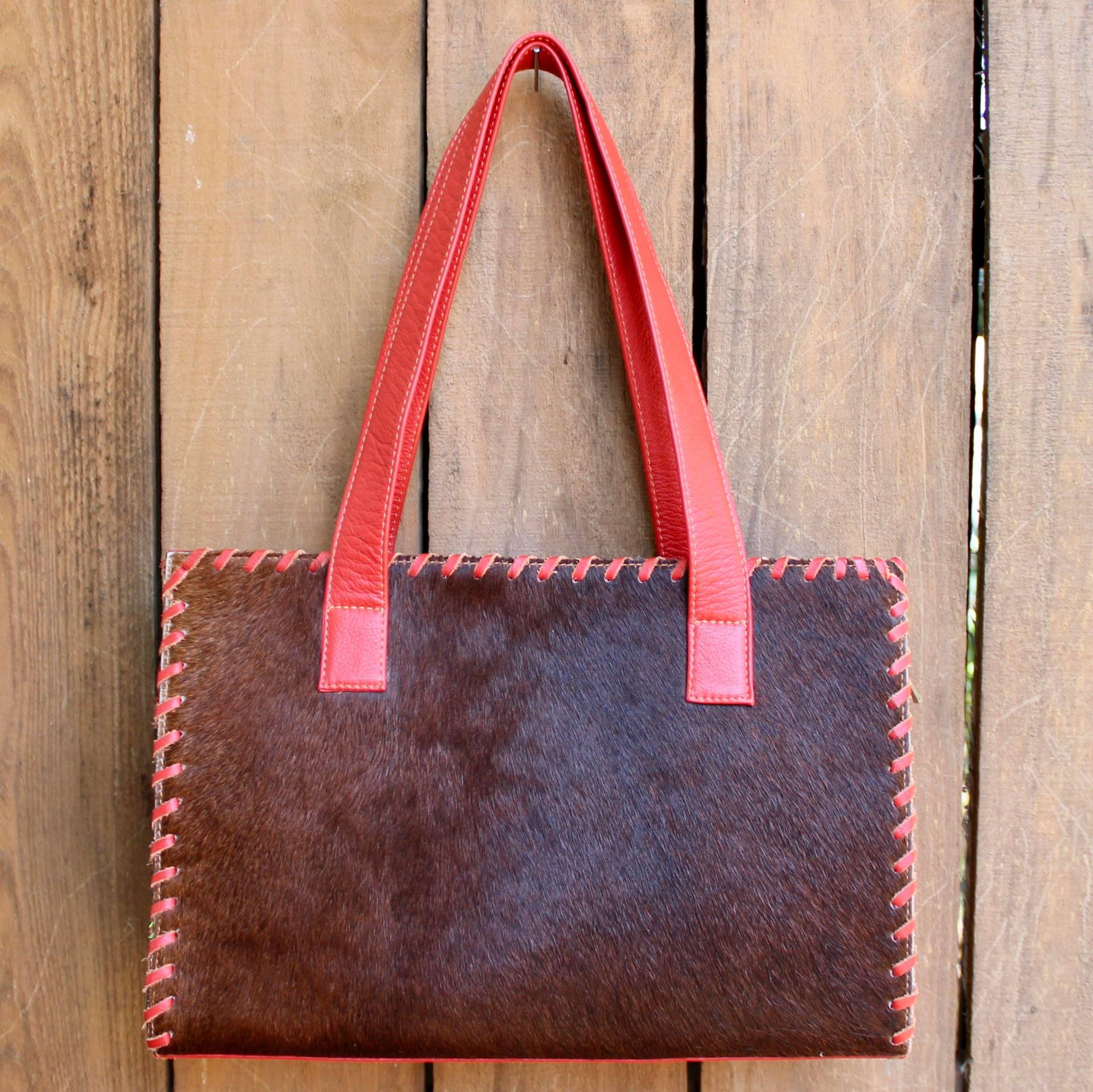 Abrufen Bolso Tote - Orangerot, Whipstitched Leder, Kurze Haare Rindsleder Front Bunten Handgestempelt Abrufen Bolso Tote - Orangerot, Whipstitched Leder, Kurze Haare Rindsleder Front Bunten Handgestempelt von LuloTexas