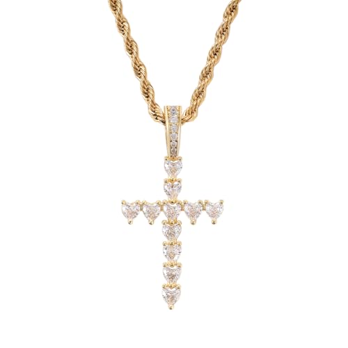 Lulu Mel Iced Out Weißgold plattiert Kreuz Anhänger Zirkonia Halskette mit Seilkette, Trendy Hip Hop Kreuz Glaube Anhänger Jesus Halskette für Männer Frauen, Large, Sterlingsilber, Messing, Zirkonia Lulu Mel Iced Out Weißgold plattiert Kreuz Anhänger Zirkonia Halskette mit Seilkette, Trendy Hip Hop Kreuz Glaube Anhänger Jesus Halskette für Männer Frauen, Large, Sterlingsilber, Messing, Zirkonia von Lulu Mel