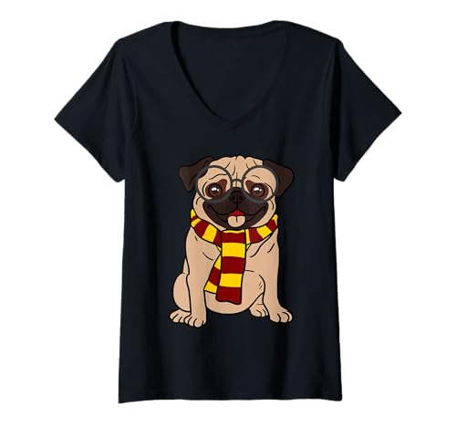 Damen Sweet Little Pug T-Shirt mit V-Ausschnitt von Lulu Puppy