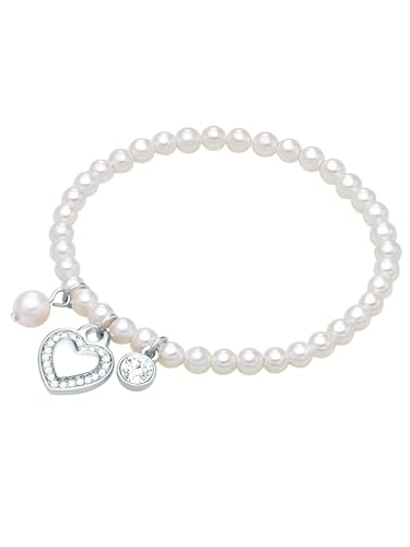 Lulu & Jane Damen Armband Metall-Legierung Crystal weiß rund Muschelkernperle 4,0/6,0 mm weiß Herz Perlenarmband von Lulu & Jane