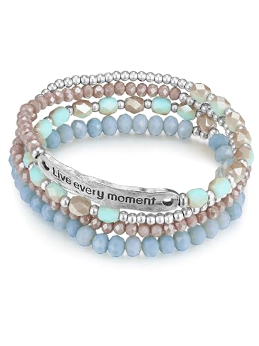 Lulu Jane Damen Wickelarmband Messing silber Crystal blau rosa türkis Live every moment Modeschmuckarmband von Lulu & Jane