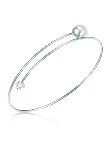 Lulu Jane Damen Armband aus Messing mit rund Muschelkernperle ca. 8,0 mm Glaskristall Perlenarmband silber von Lulu & Jane