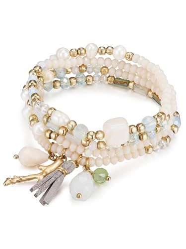 Lulu Jane Damen Armband Metall-Legierung gelbgold Crystal rosa weiß grün creme potato Süßwasser-Zuchtperle 8,0-10,0 mm weiß Modeschmuckarmband von Lulu & Jane