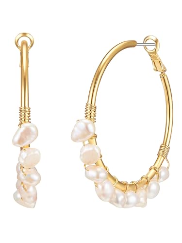 Lulu Jane Damen Creolen Metall-Legierung gelbgold barock Süßwasser-Zuchtperle 7,5 mm weiß Modeschmuckohrcreolen von Lulu & Jane