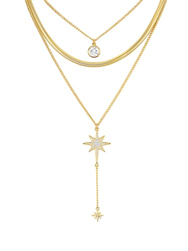 Lulu & Jane Damen Kette Metall-Legierung gelbgold Glas weiß Stern Modeschmuckhalskette von Lulu & Jane