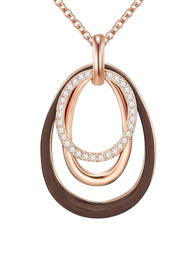 Lulu & Jane Damen Kette Metall-Legierung roségold verziert mit Kristallen Resin weiß braun Kette mit Kristallen von Lulu & Jane