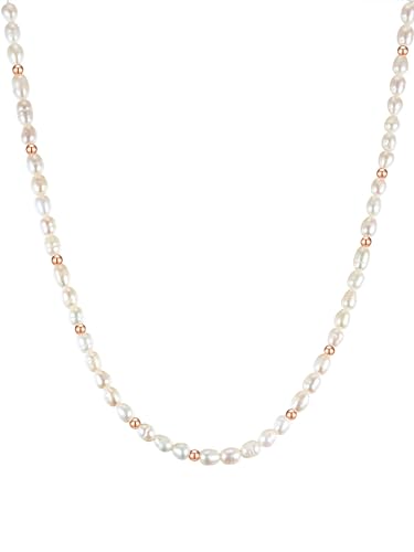 Lulu & Jane Damen Kette aus Messing mit barock Süßwasser-Zuchtperle ca. 5,5-6,5 mm Perlenhalskette weiß von Lulu & Jane
