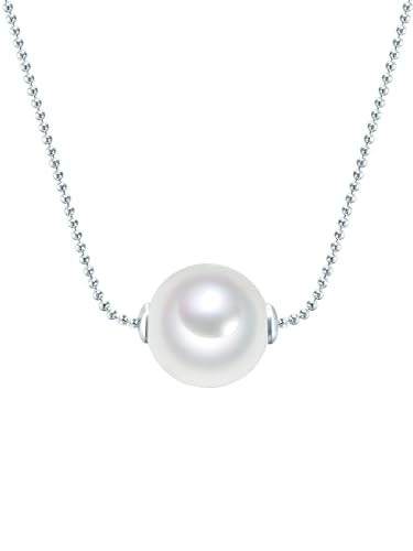 Lulu Jane Damen Kette aus Messing mit rund Muschelkernperle ca. 11 mm Perlenhalskette silber von Lulu & Jane