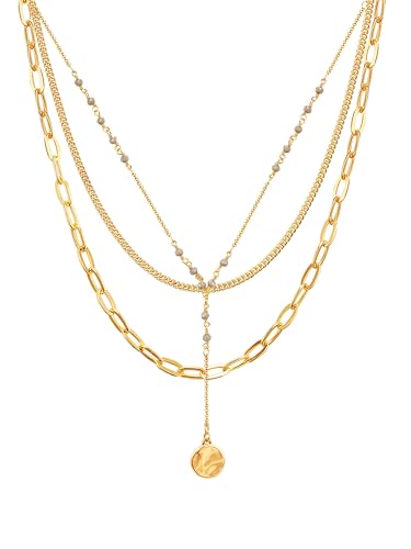 Lulu & Jane Damen Kette aus Metall-Legierung Modeschmuckhalskette 3-reihig gelbgold von Lulu & Jane