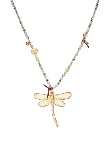 Lulu Jane Damen Kette aus Metall-Legierung mit Naturstein Modeschmuckhalskette Libelle gelbgold von Lulu & Jane