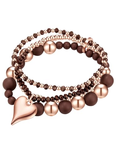 Lulu Jane Damen Modeschmuckarmband aus Metall-Legierung roségold mit Glas braun Herz 4-Reihig Bettelarmband von Lulu & Jane