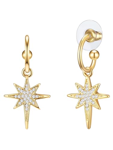 Lulu Jane Damen Ohrhänger Metall-Legierung gelbgold Glas weiß Stern Modeschmuckohrhänger von Lulu & Jane