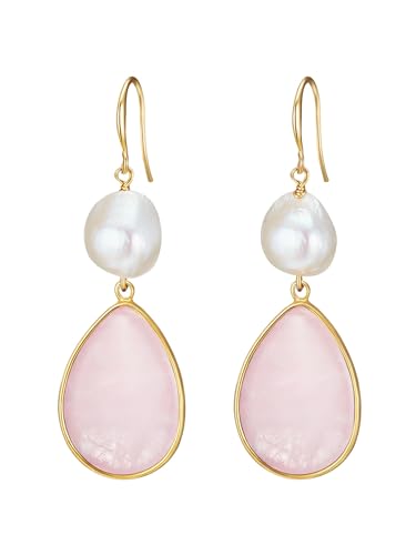 Lulu Jane Damen Ohrhänger aus Messing mit Naturstein Süßwasser-Zuchtperle von Lulu & Jane