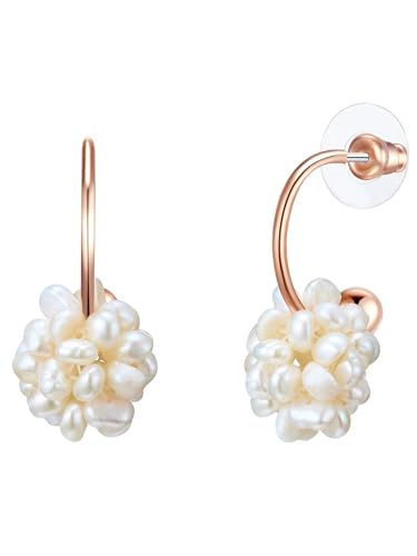 Lulu Jane Damen Ohrringe aus Messing mit reisförmig Süßwasser-Zuchtperle ca. 4-4,5 mm Perlenohrcreolen roségold von Lulu & Jane