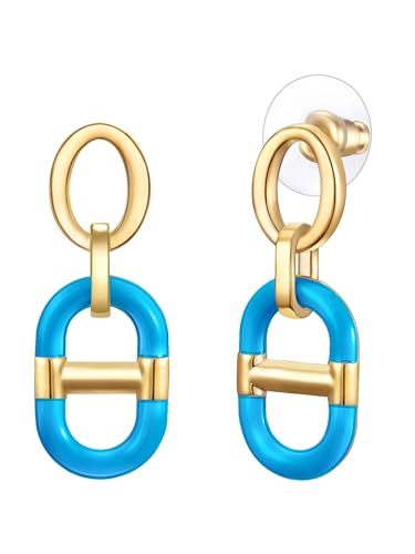Lulu Jane Damen Ohrringe aus Metall gelbvergoldet 14 Karat Emaille türkis Modeschmuckohrhänger von Lulu & Jane