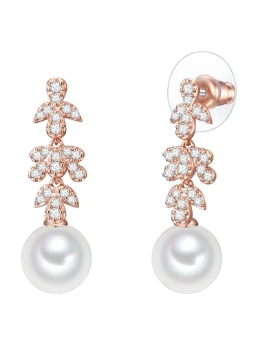 Lulu Jane Damen Ohrstecker aus Messing mit Zirkonia Muschelkernperle von Lulu & Jane