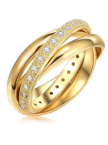 Lulu & Jane Damen Ring Messing gelbgold Zirkonia weiß Modeschmuckring von Lulu & Jane