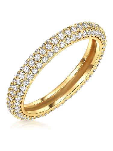 Lulu & Jane Damen Ring Messing gelbgold Zirkonia weiß Modeschmuckring von Lulu & Jane