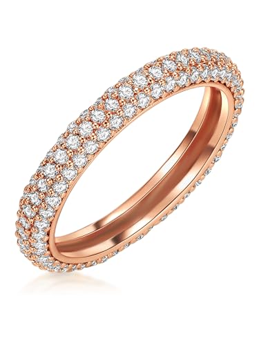 Lulu & Jane Damen Ring Messing roségold Zirkonia weiß Modeschmuckring von Lulu & Jane