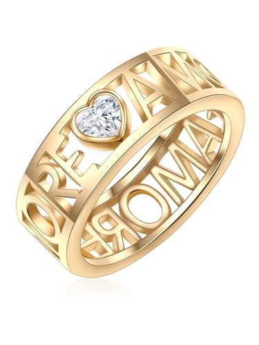 Lulu & Jane Damen-Ring gelbvergoldet verziert mit Kristallen weiß - Motivring Metall Herz Amore von Lulu & Jane