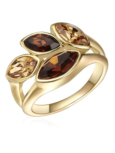 Lulu Jane Damen Ring gelbvergoldetes Metall verziert mit Kristallen Colorado Topas - Motivring Blätter von Lulu & Jane