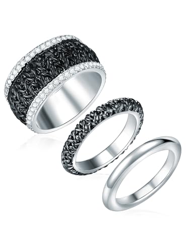 Lulu Jane Damen Ringe (3er Set) aus Palladium/Metall-Legierung verziert mit Kristallen von Lulu & Jane