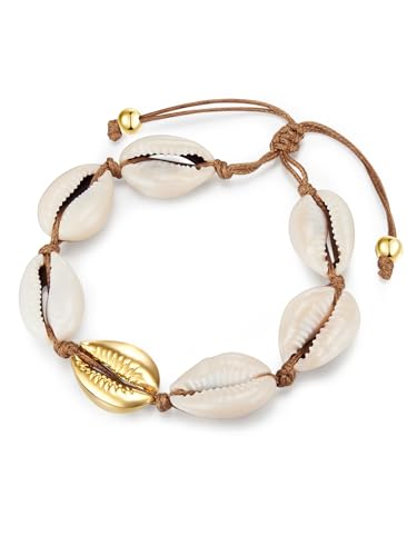 Lulu Jane Damen Textilarmband Metall-Legierung gelbgold Textilarmbandfarbe braun Muschel Modeschmuckarmband von Lulu & Jane