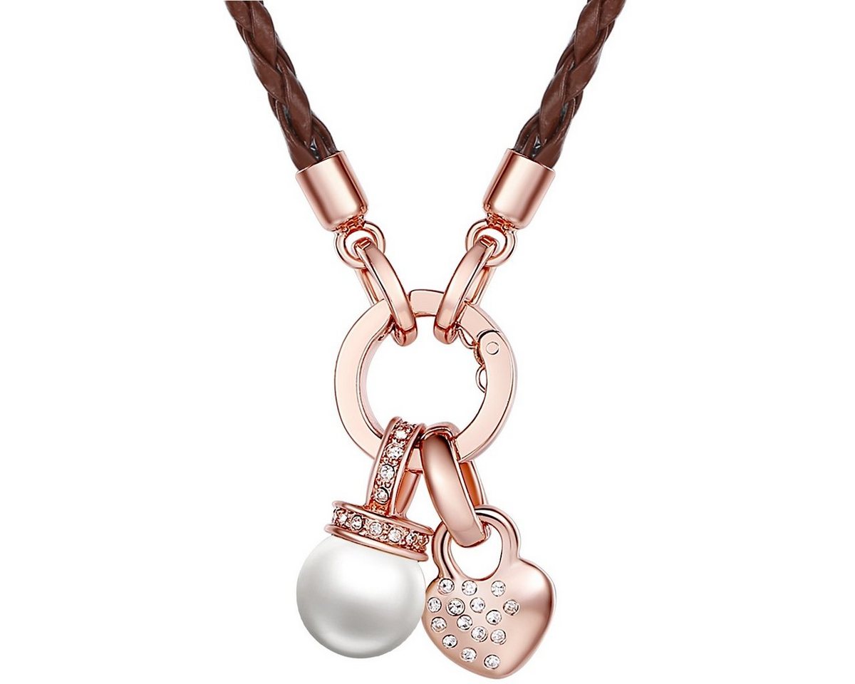 Lulu & Jane Collier Kette braun Perle (synth) weiß verziert mit Kristallen von Swarovski® weiß von Lulu & Jane