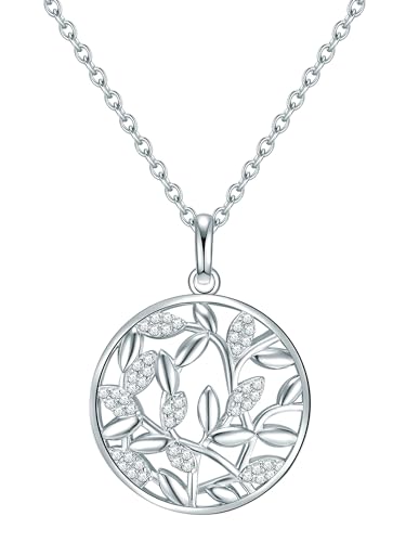 Lulu & Jane Damen Kette aus 925/- Sterling Silber rhodiniert mit Zirkonia weiß Funkelnde Blätter Silberhalskette von Lulu & Jane