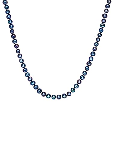 Lulu & Jane Damen Perlenhalskette aus Süßwasser-Zuchtperle pfauenblau ca. 6,0-6,5 mm geknotet von Lulu & Jane