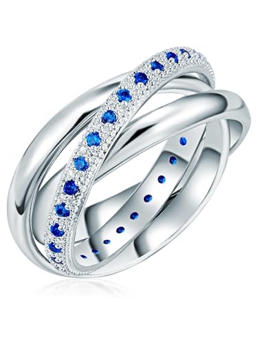 Lulu & Jane Damen Ring Messing silber Zirkonia blau Modeschmuckring von Lulu & Jane
