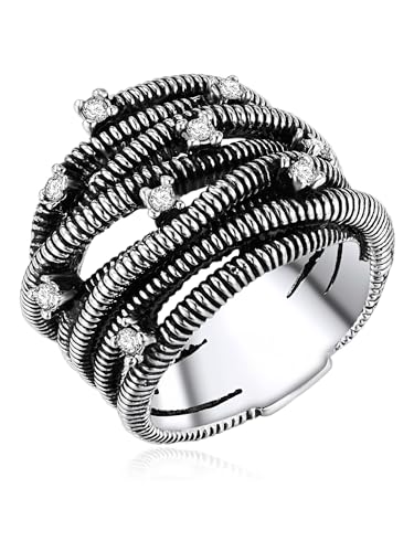 Lulu & Jane Damen Ring Metall-Legierung silber Glas weiß Modeschmuckring von Lulu & Jane