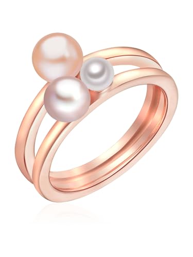Lulu & Jane Damen Ring aus 925/- Sterling Silber mit button Süßwasser-Zuchtperle ca. 3,0-6,0 mm Perlenring roségold von Lulu & Jane
