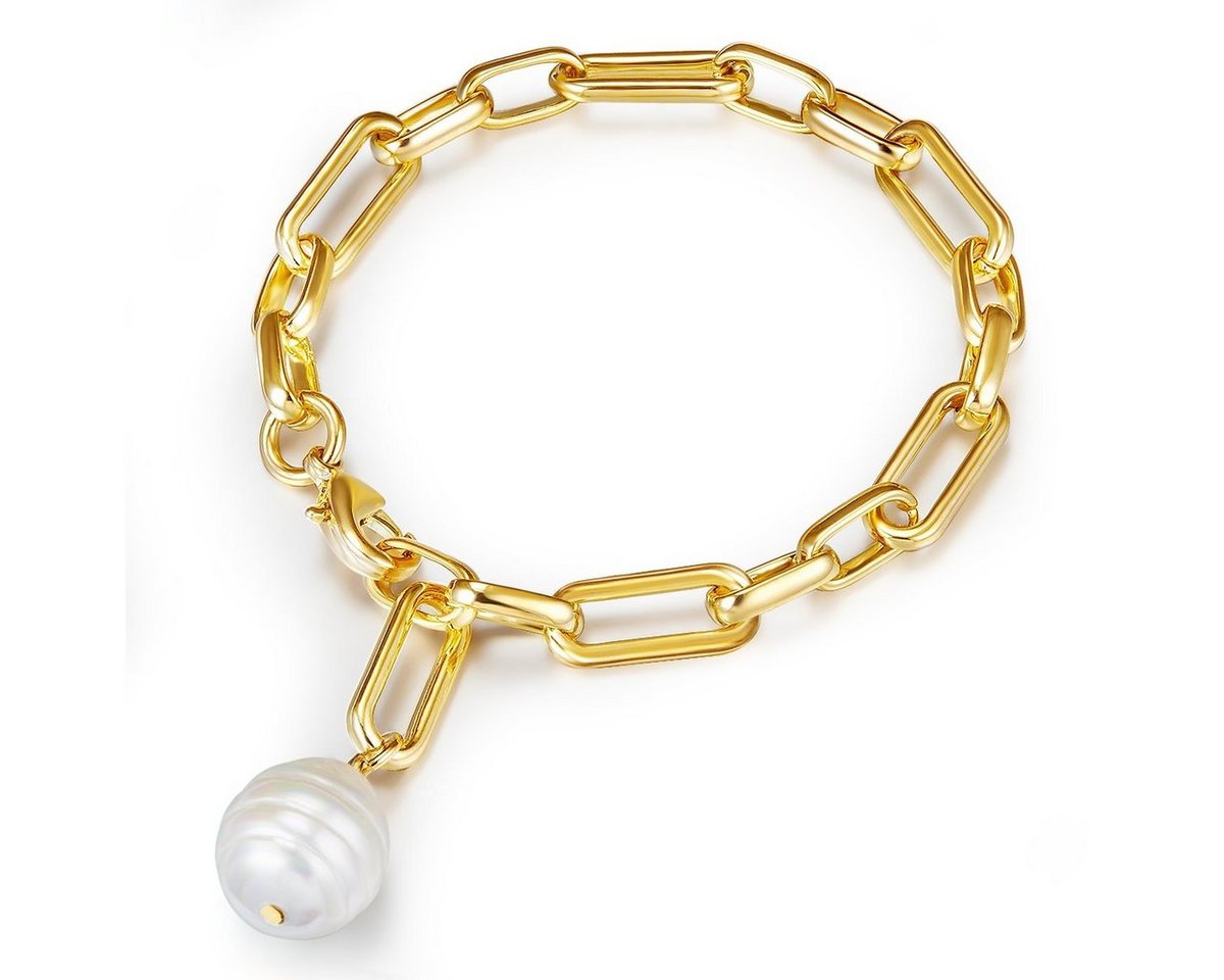 Lulu & Jane Perlenarmband Armband gelbgold Muschelkernperle weiß von Lulu & Jane