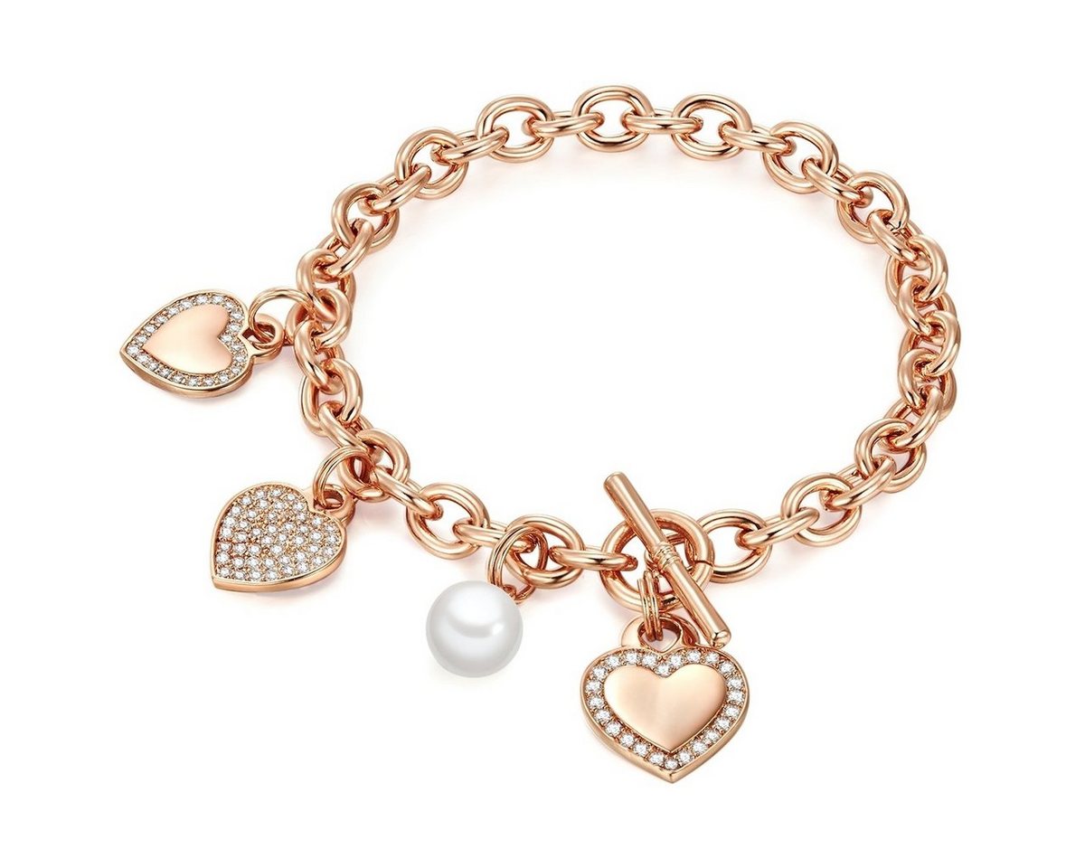 Lulu & Jane Perlenarmband Armband roségold Muschelkernperle weiß Zirkonia weiß von Lulu & Jane